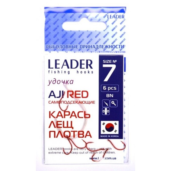 Гачки для риби, №7, Leader Aji, 7шт/уп, колір Red